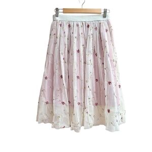Cream Layered Tulle Skirt with 3D Flowers and Elastic Waistband, Size Small